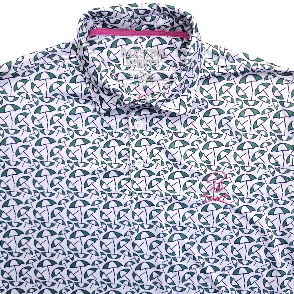 Barstool Sports Golf Polo Shirt Medium Umbrellas All Over Print Stretch Mens